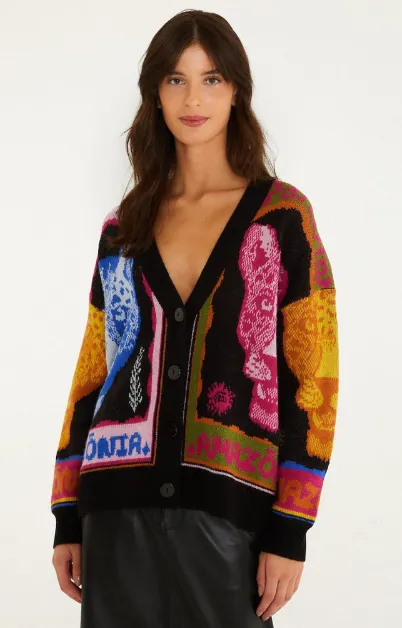 multicolor panthers buttoned knit cardigan